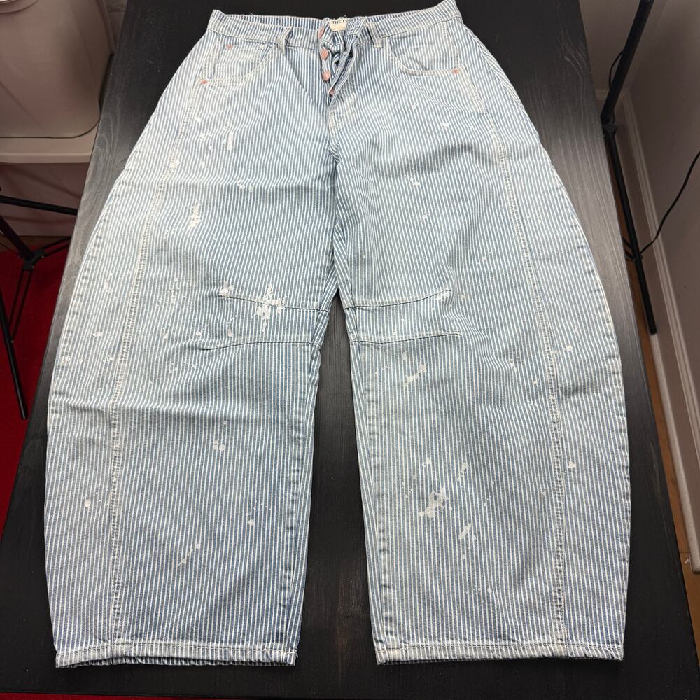 We The Free People Good Luck Mid-Rise Barrel Jeans Striped 28